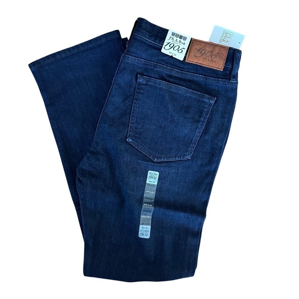 Jos A Bank 1905 Slim Fit Jeans Mens 35x32 Dark Wash Indigo Denim New NWT